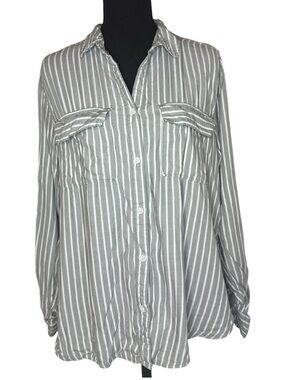 beachlunchlounge Sage Green and White Striped Top